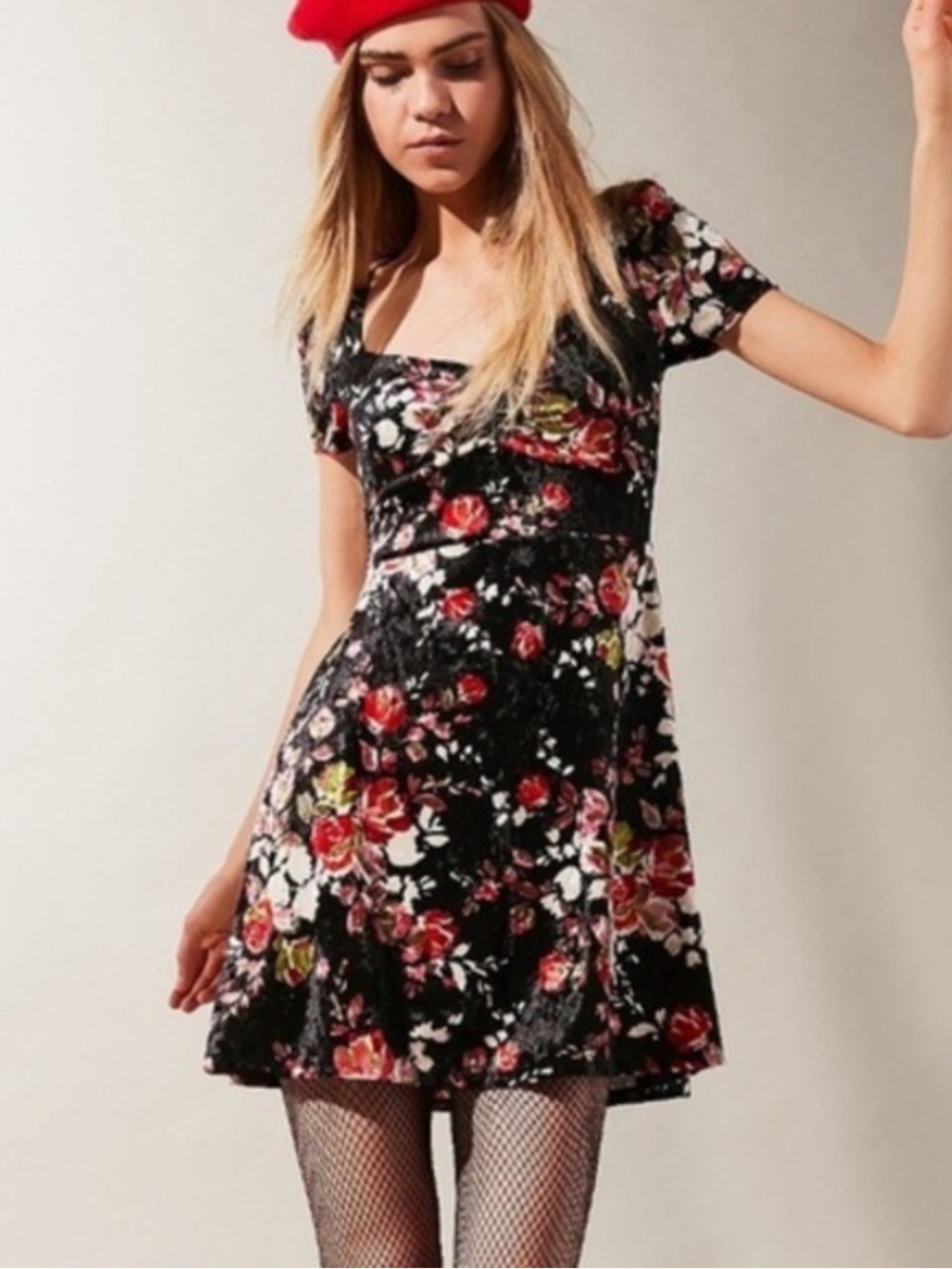 NWT Urban Outfitters Crushed Velvet Floral Mini Dress R